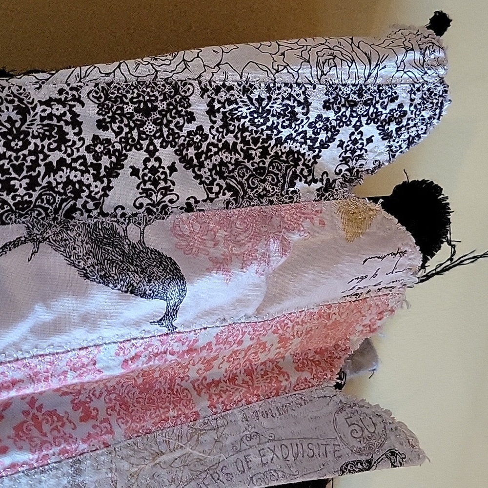 HAND CRAFTED Maxi Skirt UPCYCLED Black Denim Floral Pink Black Prints Size 12 - Picture 9 of 16